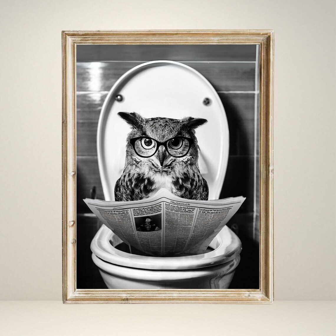 Sitting On Toilet Own Reading Newspaper, Vintage Decor - Image 2