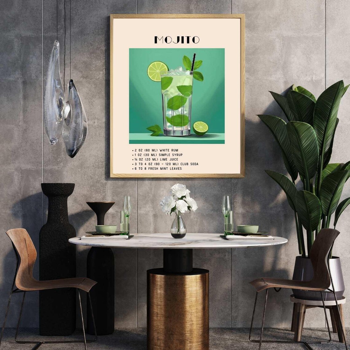 Mojito Cocktail Print, Green Minimalist Retro Vintage - Image 4
