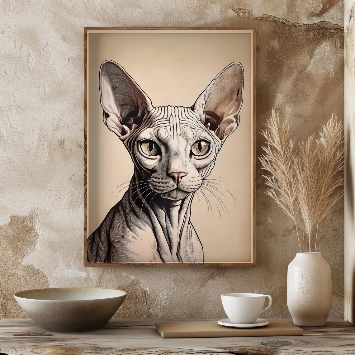 Vintage Portrait Pop Art Sphynx Cat Art Print