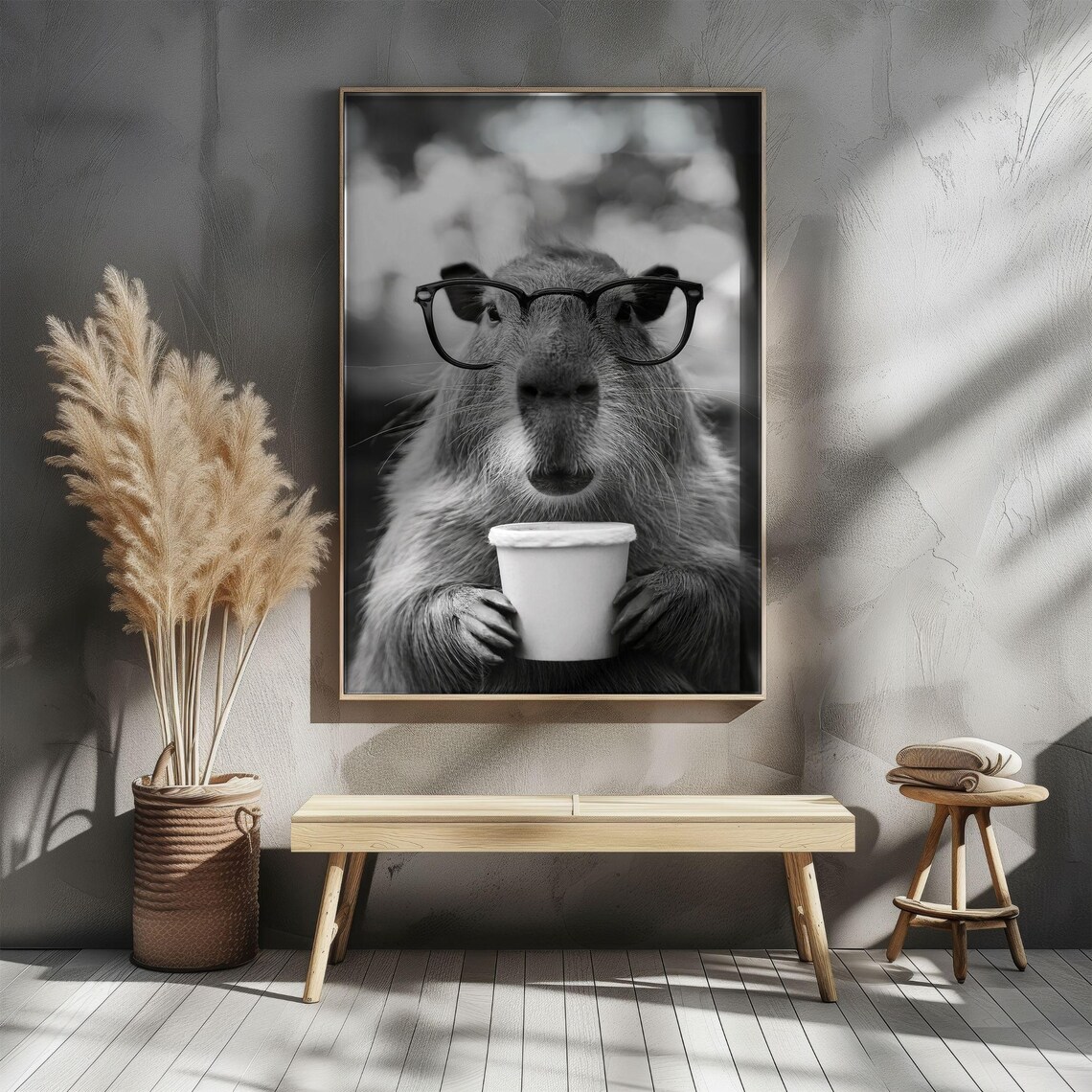 Capybara Cute Animal Drinking Coffee, Vintage Poster - Image 4