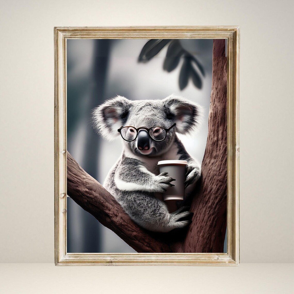 Koala Cute Animal Drinking Coffee, Vintage Poster - Image 3