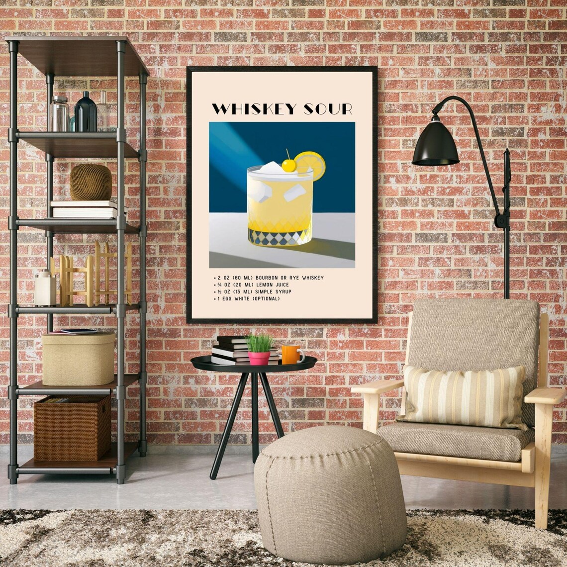 Whiskeysour Cocktail, Yellow Minimalist Retro Art - Image 4