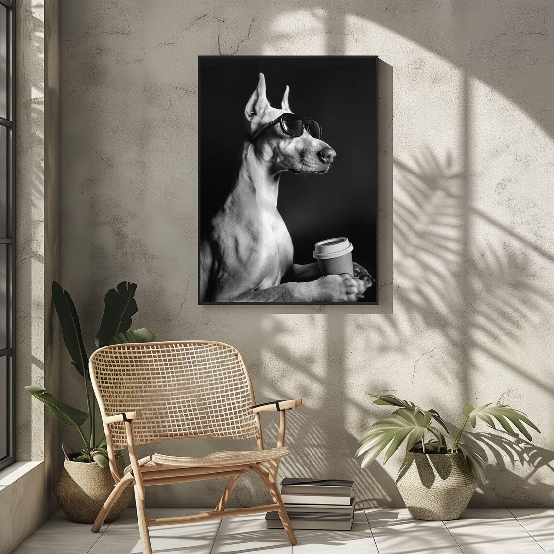 Doberman Dog Drinking Coffee, Funny Kitchen Wall Art - Image 3