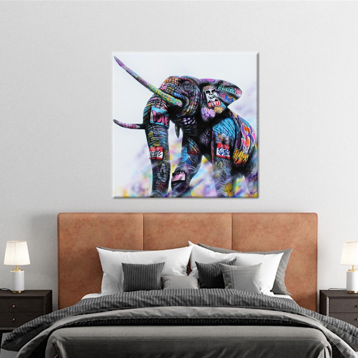 Colorful Elephant Graffiti Wall Decoration