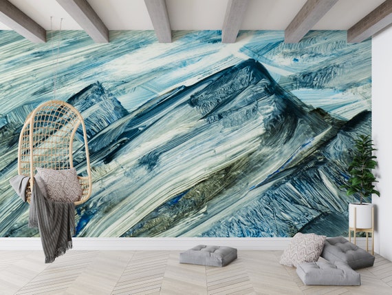 Mountain Wall Art Landscape Art Abstract Painting Art Green Wallpaper Modern Wall Stickers Paper Craft 3d Accent Wall Gift For Him