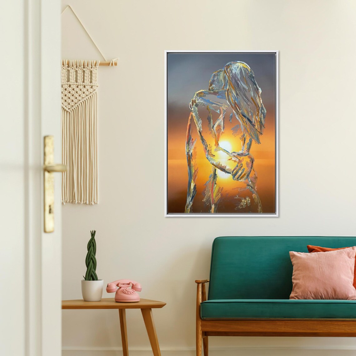 Romantic Couple Embracing at Sunset Abstract Love Story Poster - Image 4