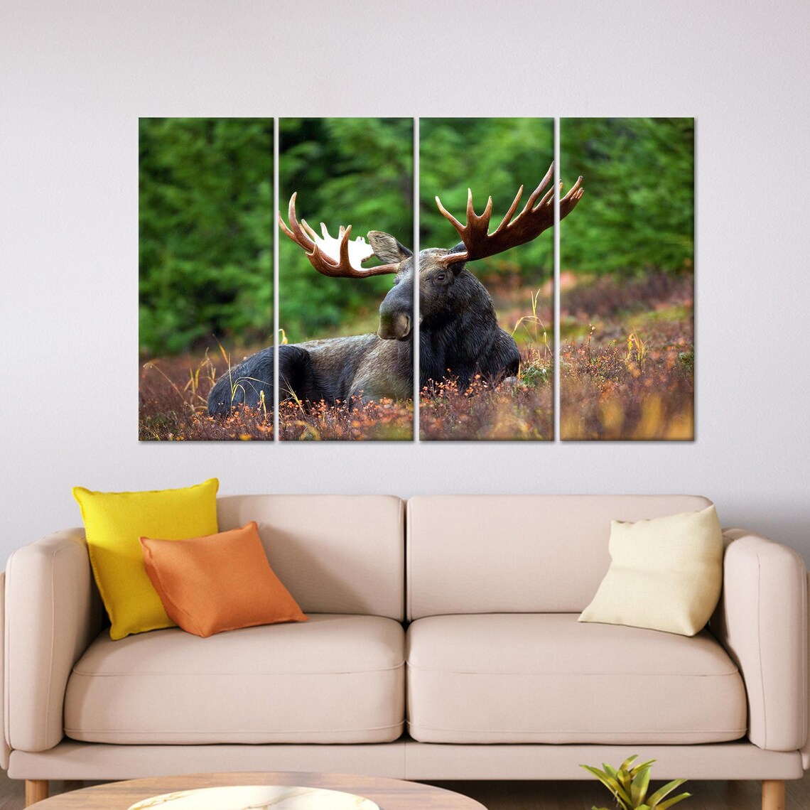 Bull Moose with Grand Antlers Resting in a Flower Meadow Poster - Image 3