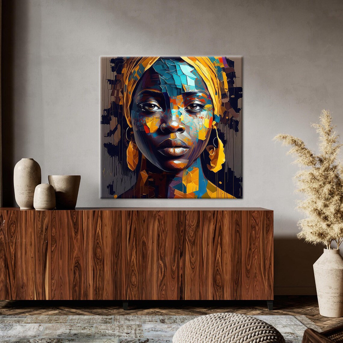 African Woman Glass Decor, Ethnic Wall Art