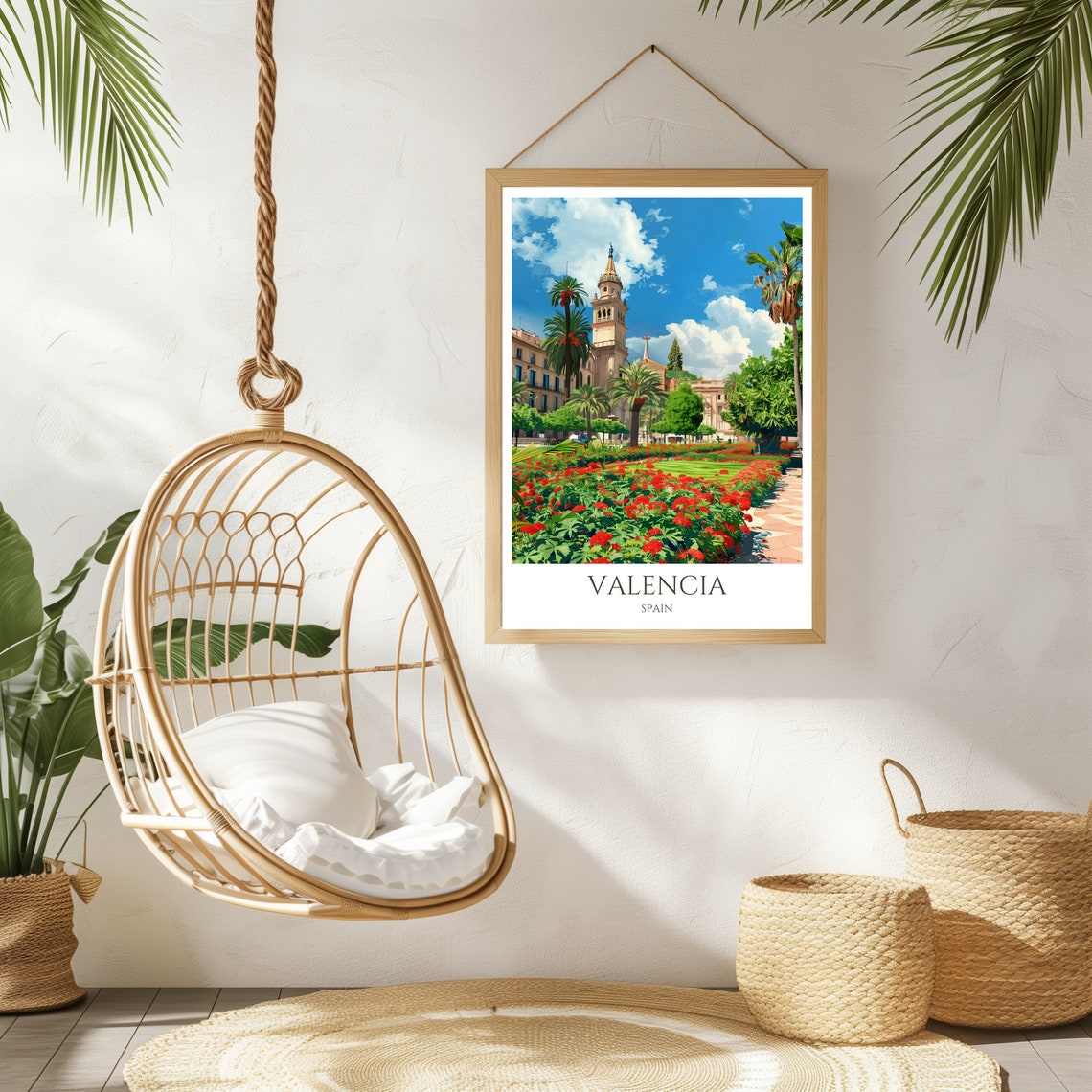 Valencia Cathedral Tower Palm Garden Spain Sunny Travel Poster - Image 2