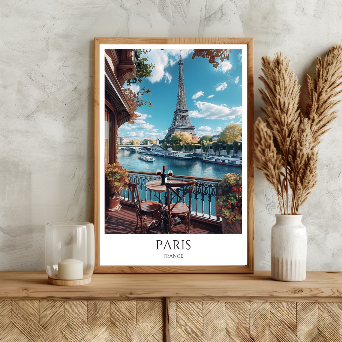 Paris Eiffel Tower Balcony Wine View Seine France Travel Poster - Image 3