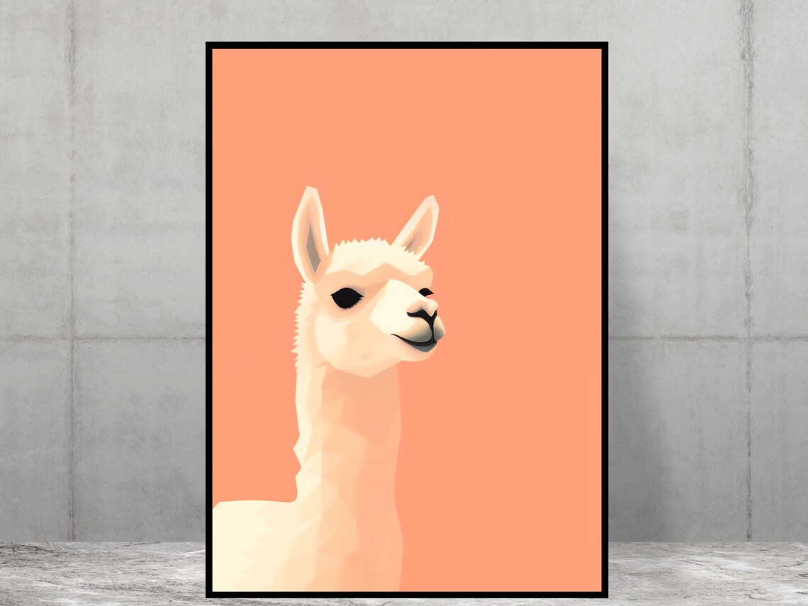 Alpaca Minimalist Portrait Peach Modern Quirky Fun Art Poster