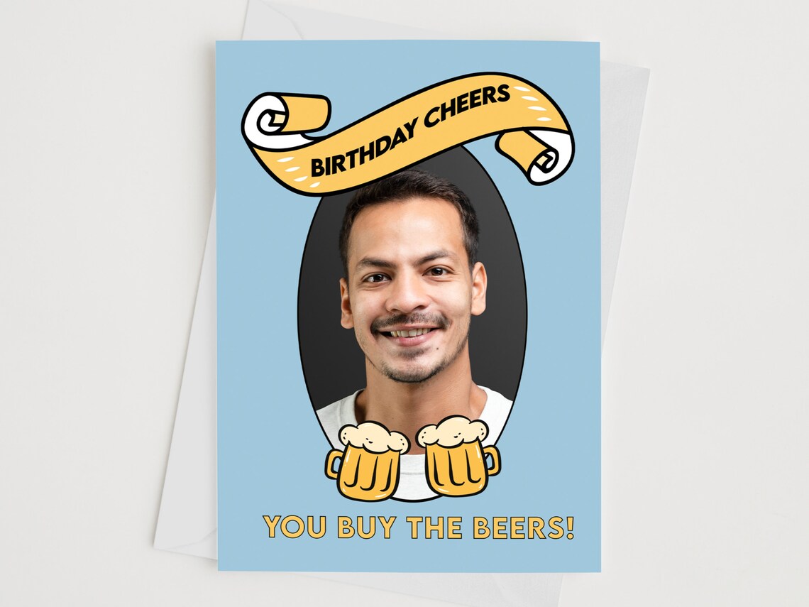 Personalised Birthday Cheers Photo Beer Mug Funny Gift Card Print