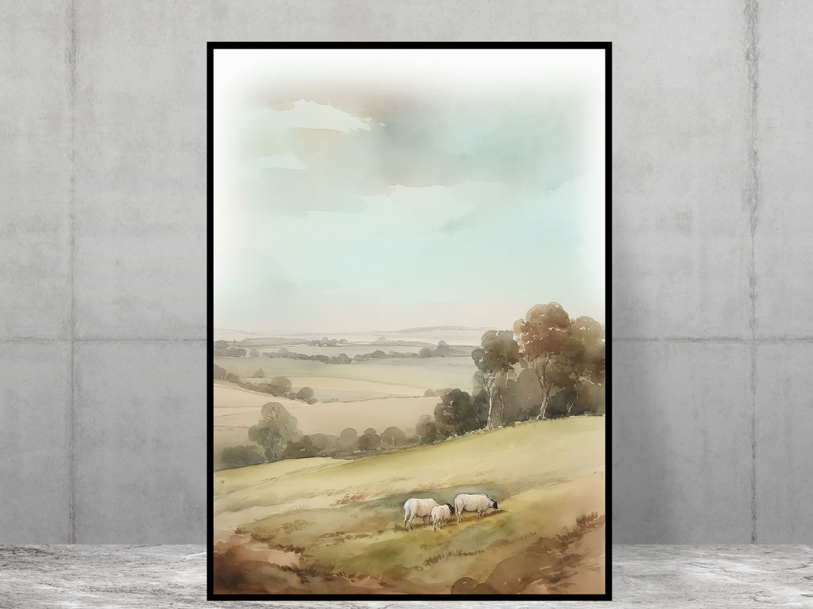 Sheep In A Field English Countryside Scene Poster Print Home Decor Kitchen