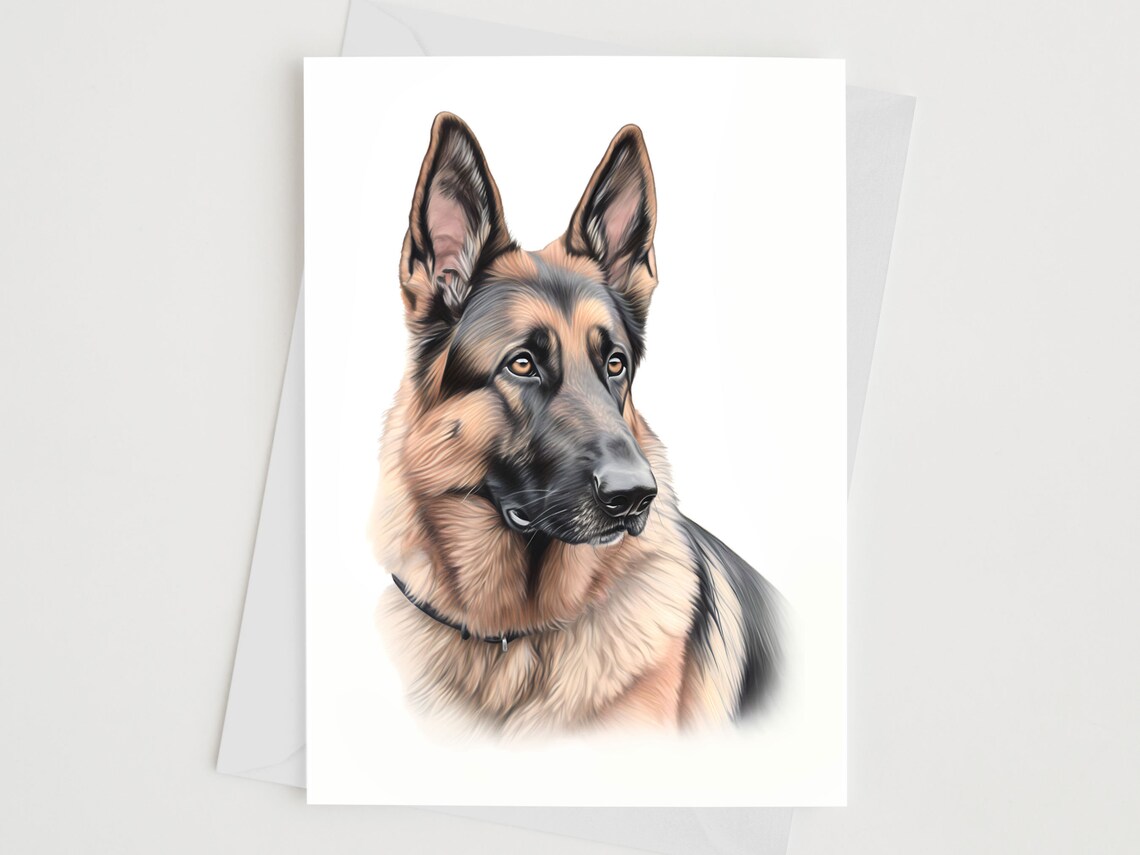 German Shepherd Portrait Card Poster Watercolor Dog Art Animal Lover Gift