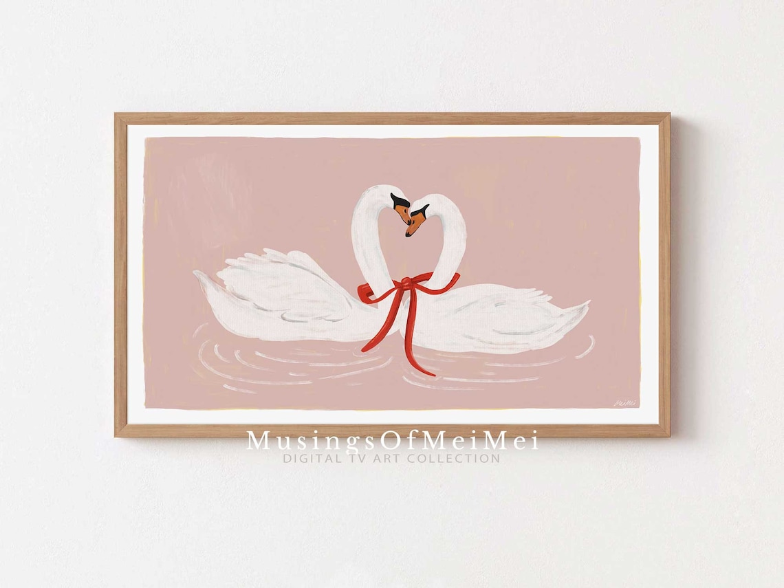 Valentines Romantic Swans Vintage Art Print