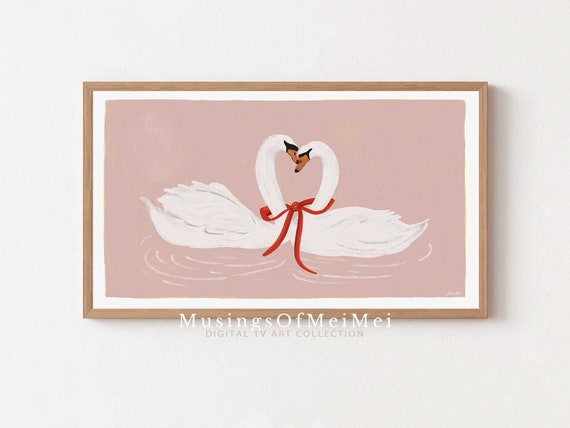 Valentines Romantic Swans Vintage Art Print