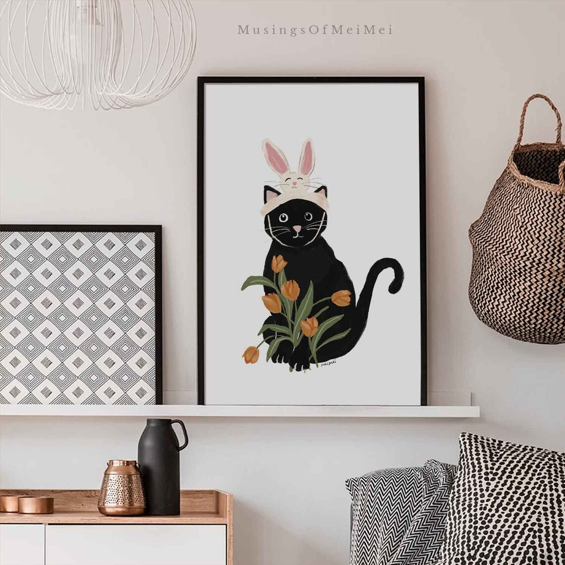 Easter Cat Decor, Cute Cat Nursery Art Print - Image 2
