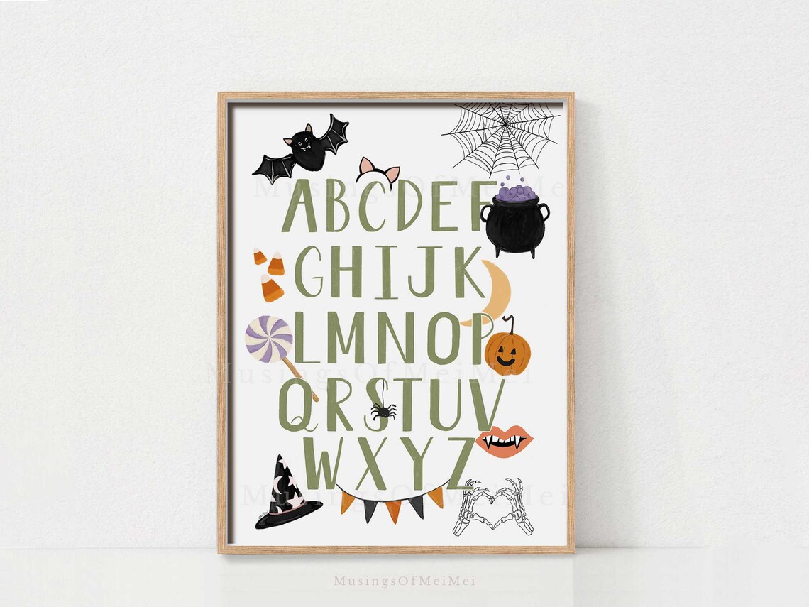 Cute Halloween Alphabet with Spooky Icons Kids Classroom Poster