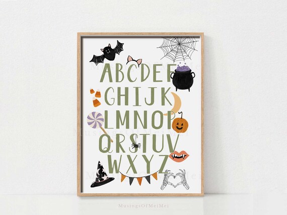 Halloween Alphabet And Numbers Art Halloween Wall Decor For Kids Spooky Classroom Poster Cute Halloween Nursery Decor