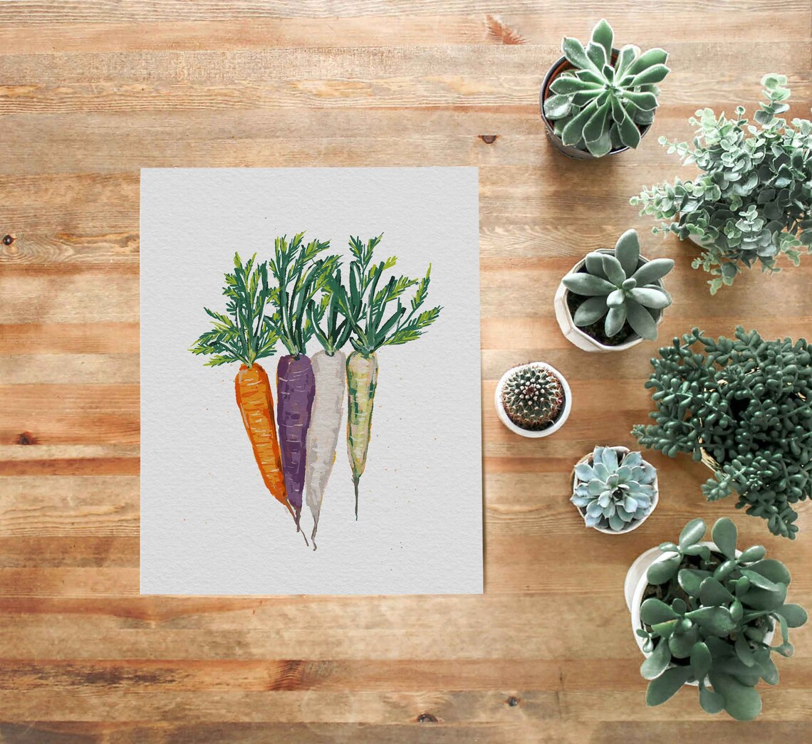 Rainbow Carrots Watercolor Vegetables Fresh Garden Kitchen Decor Poster - Image 2