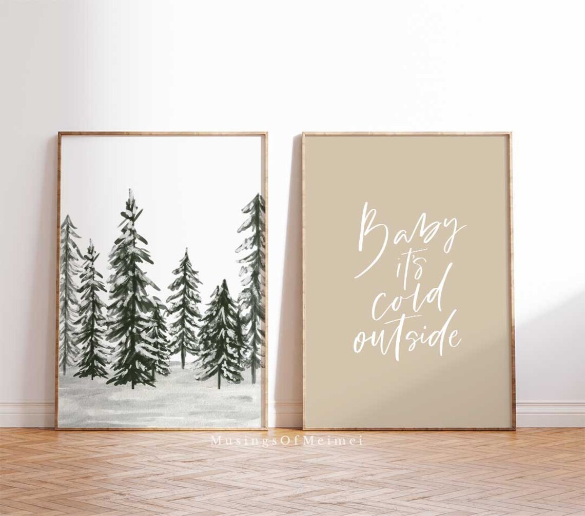 Winter Pine Trees Art Print, Neutral Christmas Decor - Image 2