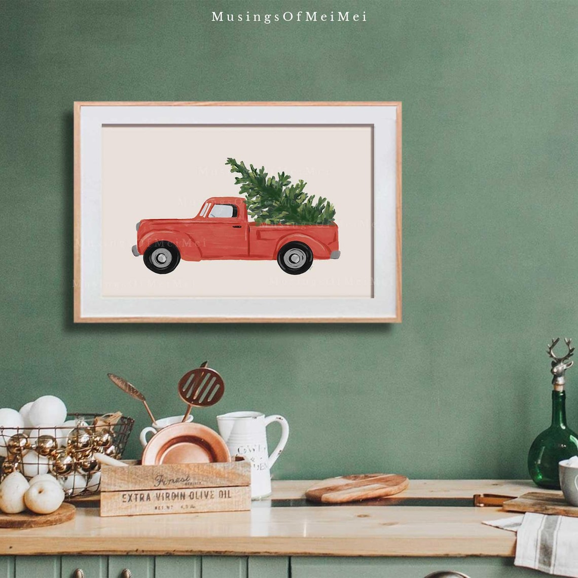 Christmas Red Truck Rustic Farmhouse Holiday Art - Image 3