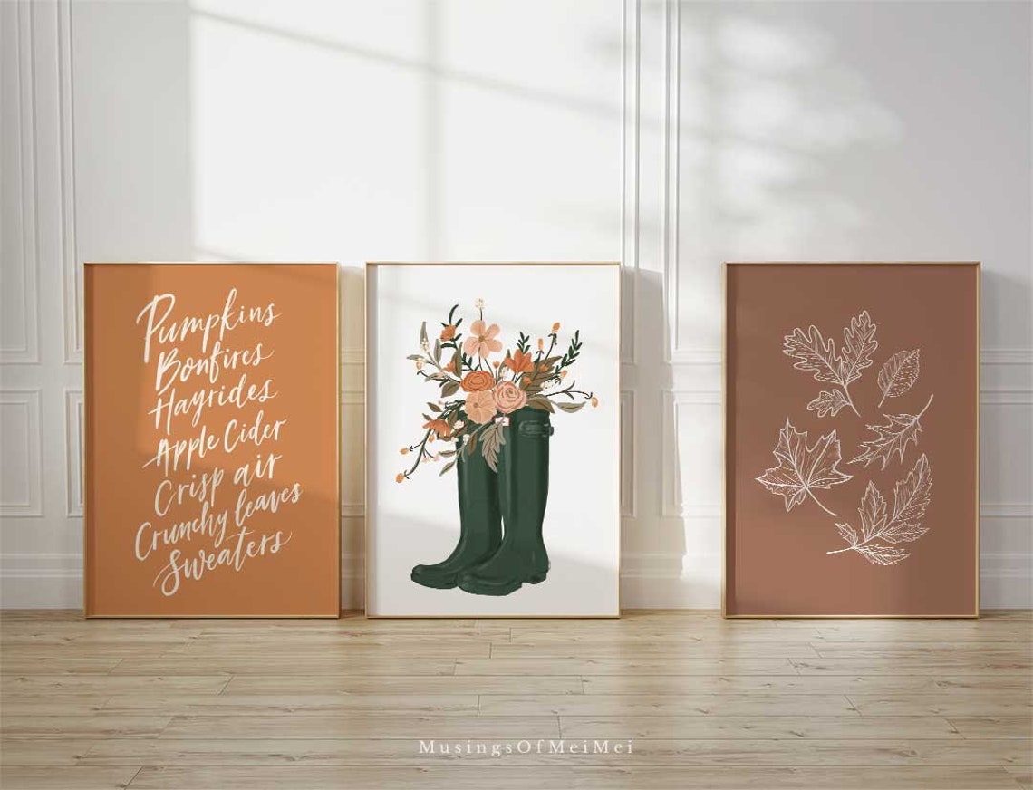 Pumpkins Bonfires Hayrides Fall Calligraphy Rustic Autumn Poster - Image 2