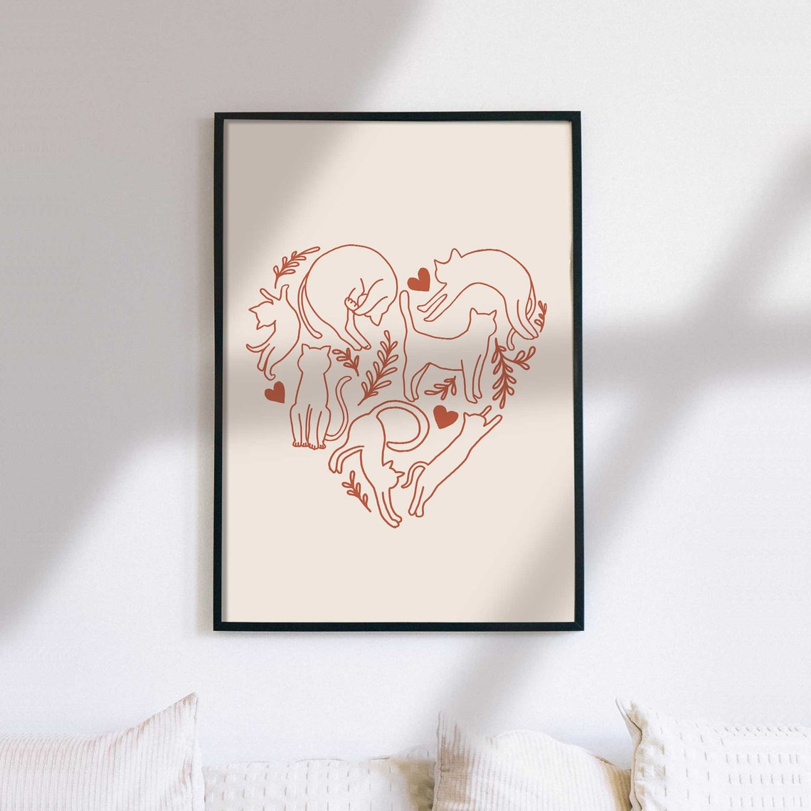 Cats Forming a Heart Terracotta Line Art Valentines Day Poster - Image 3