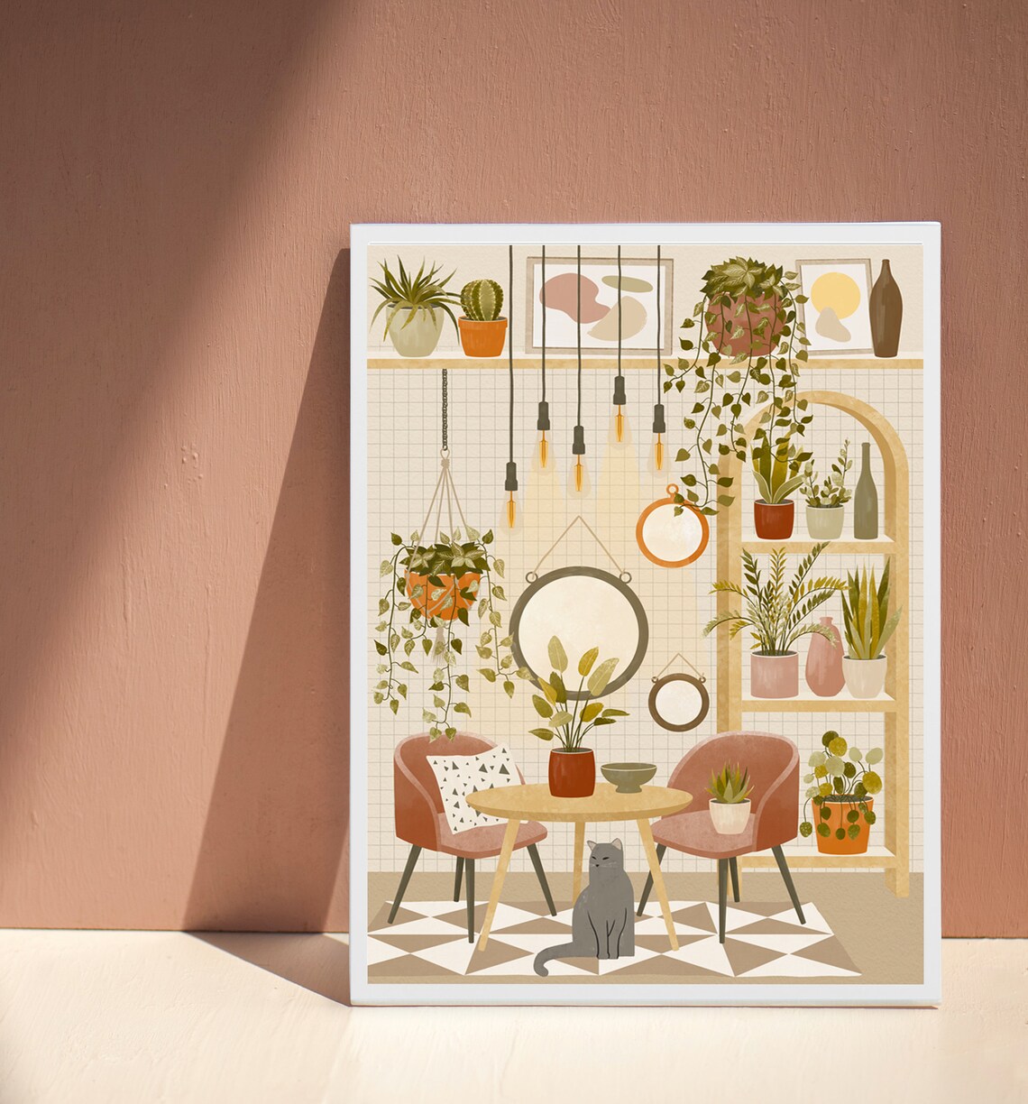 Boho House Plants With Grey Cat Art Print - Image 3