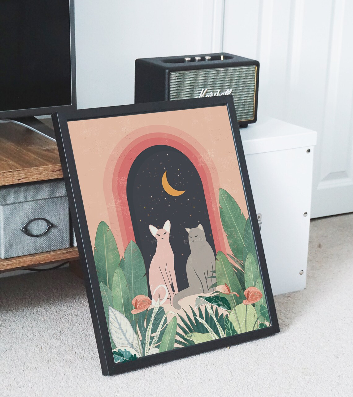 Cats and Tropical Plants Boho Poster, La Luna Art - Image 3