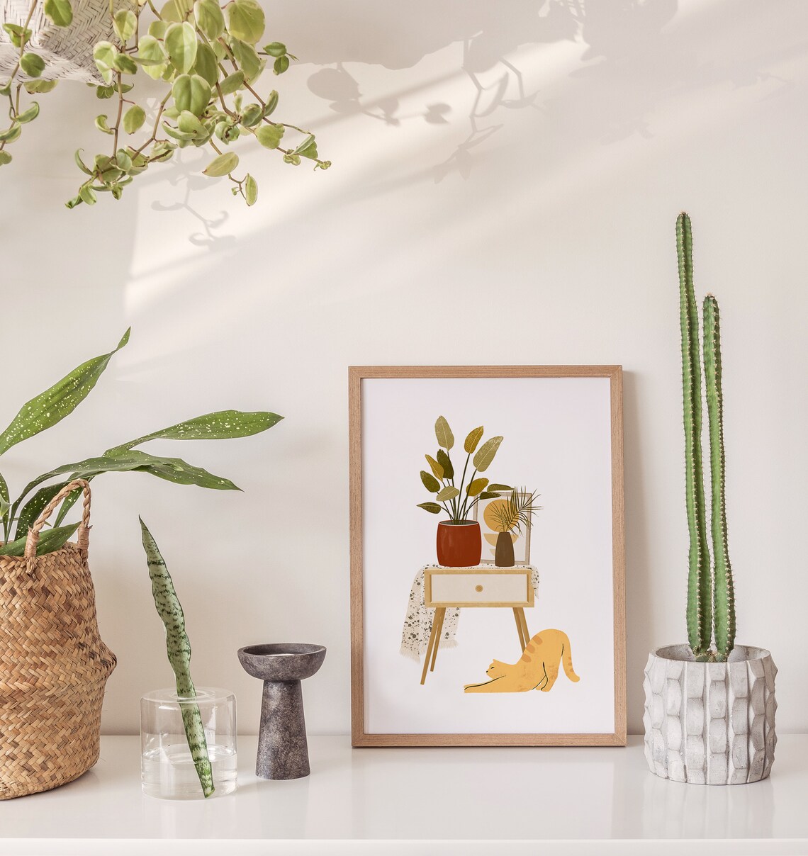 Boho Cat And Plant Illustration Art Print - Image 4