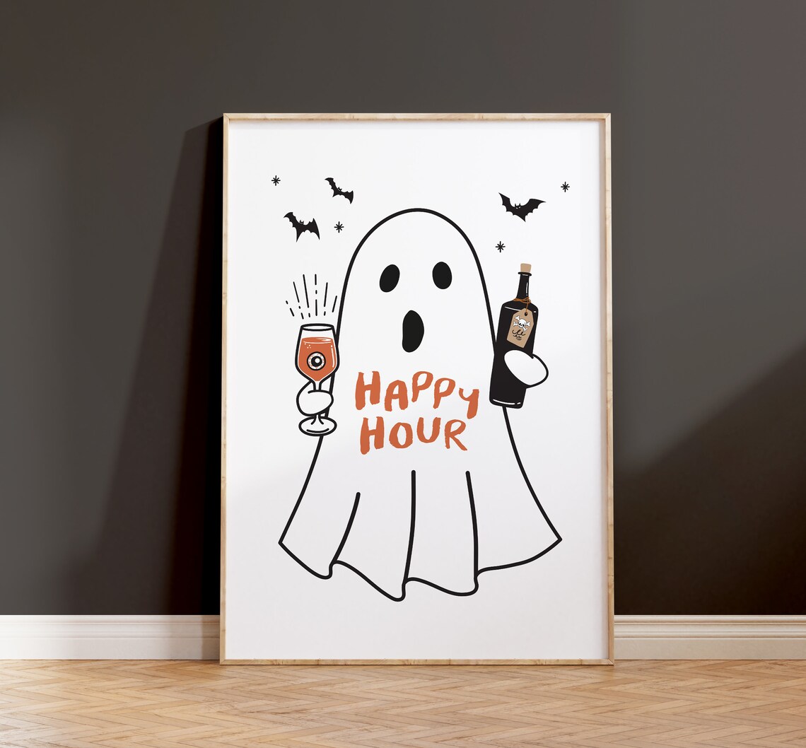 Ghost Wine Halloween Kitchen Bar Cart Art Print