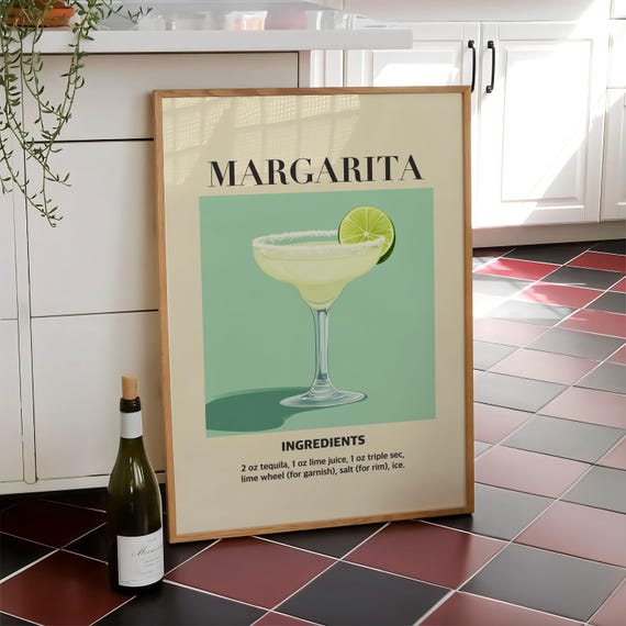 Margarita Cocktail Print Poster Retro Kitchen Party Drink Wall Art Bar Cart Trendy Digital File