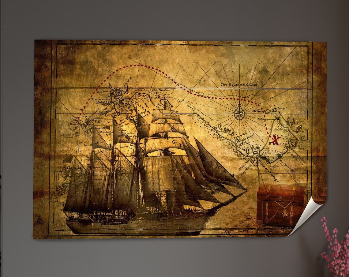 Vintage Pirates Treasure Map Travel Poster