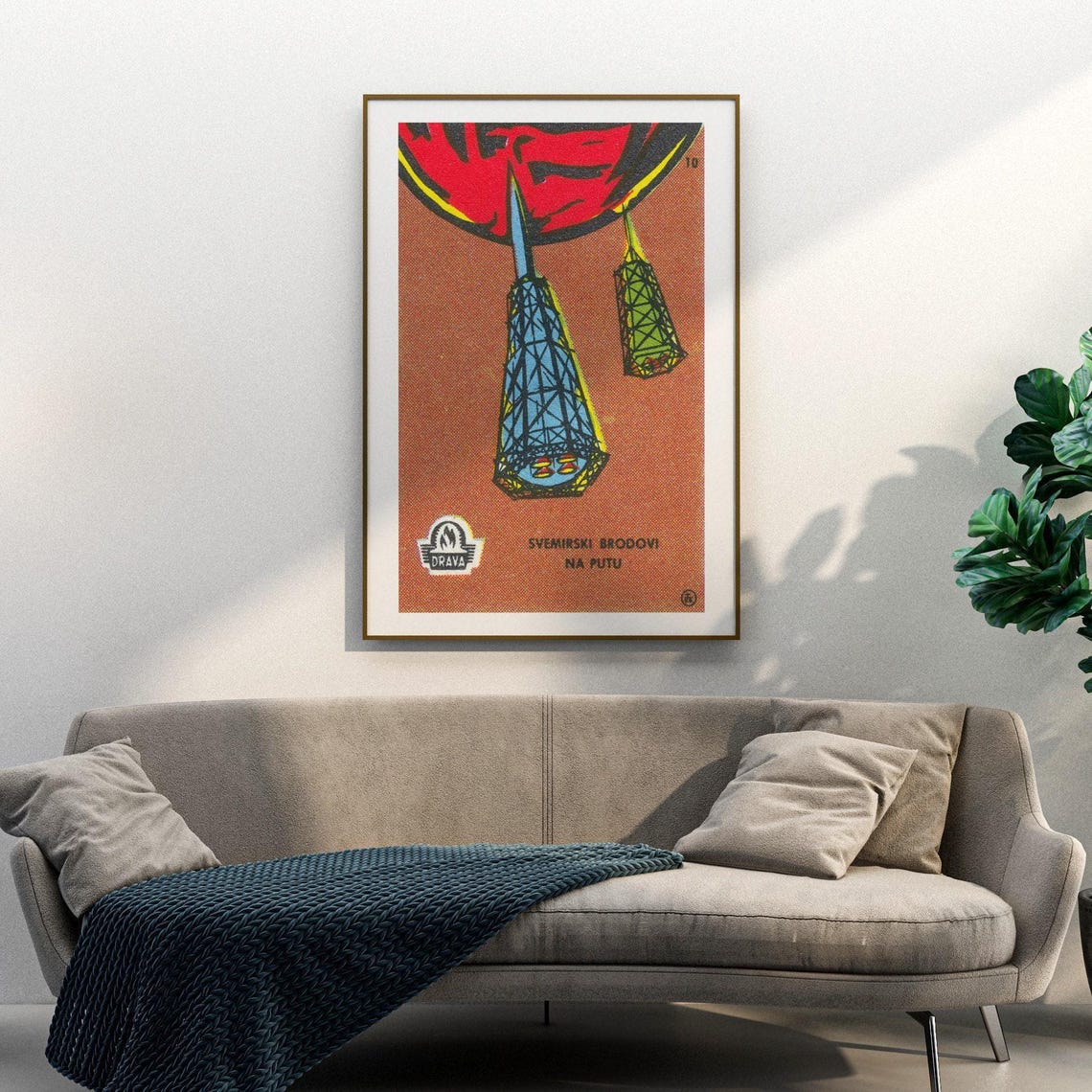 Spaceships on Journey Drava Yugoslavia Vintage Matchbox Poster - Image 3