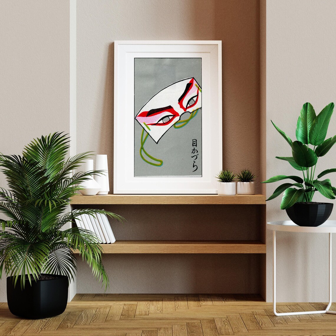 Red Kabuki Eyemask Vintage Japanese Matchbox Label Art Poster - Image 2
