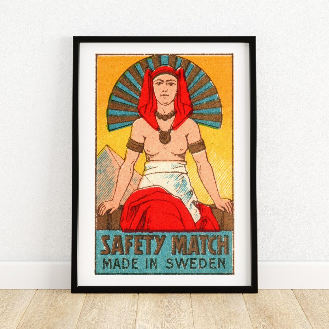 Egyptian Woman Fan Headdress Pyramids Swedish Safety Match Art Poster