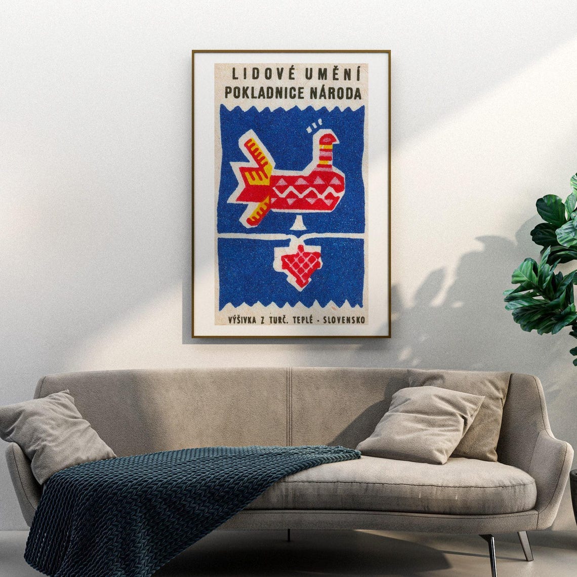 Red Folk Bird Slovak Embroidery Turčianske Teplice Label Poster - Image 3