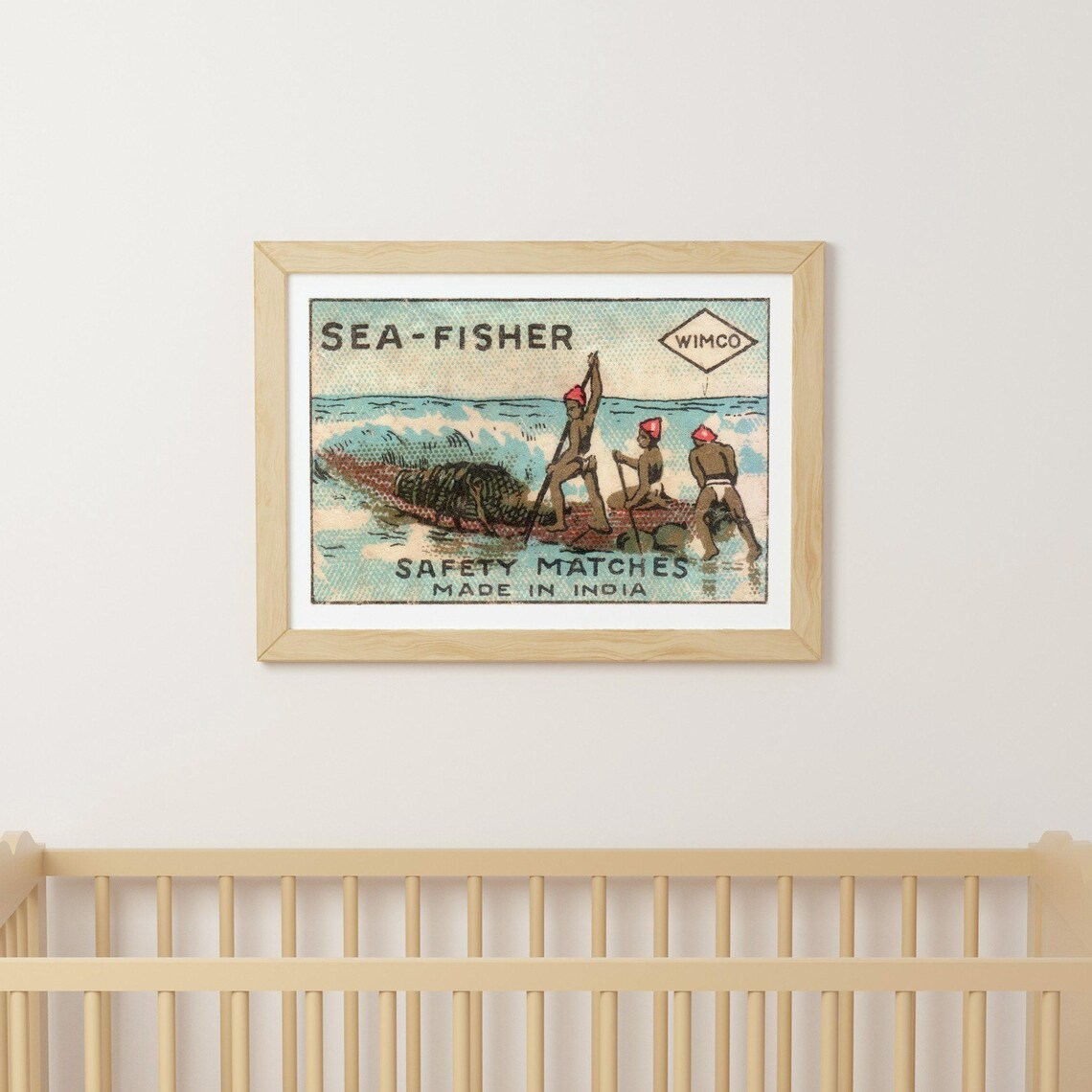 Sea-Fisher Wimco Safety Matches Made in India Vintage Label Art Poster - Image 3