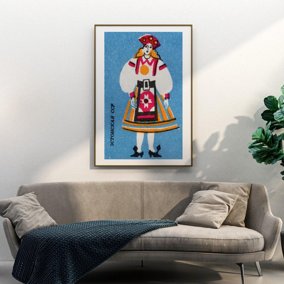 Estonian Folk Costume Woman Soviet Vintage Matchbox Art Poster - Image 3