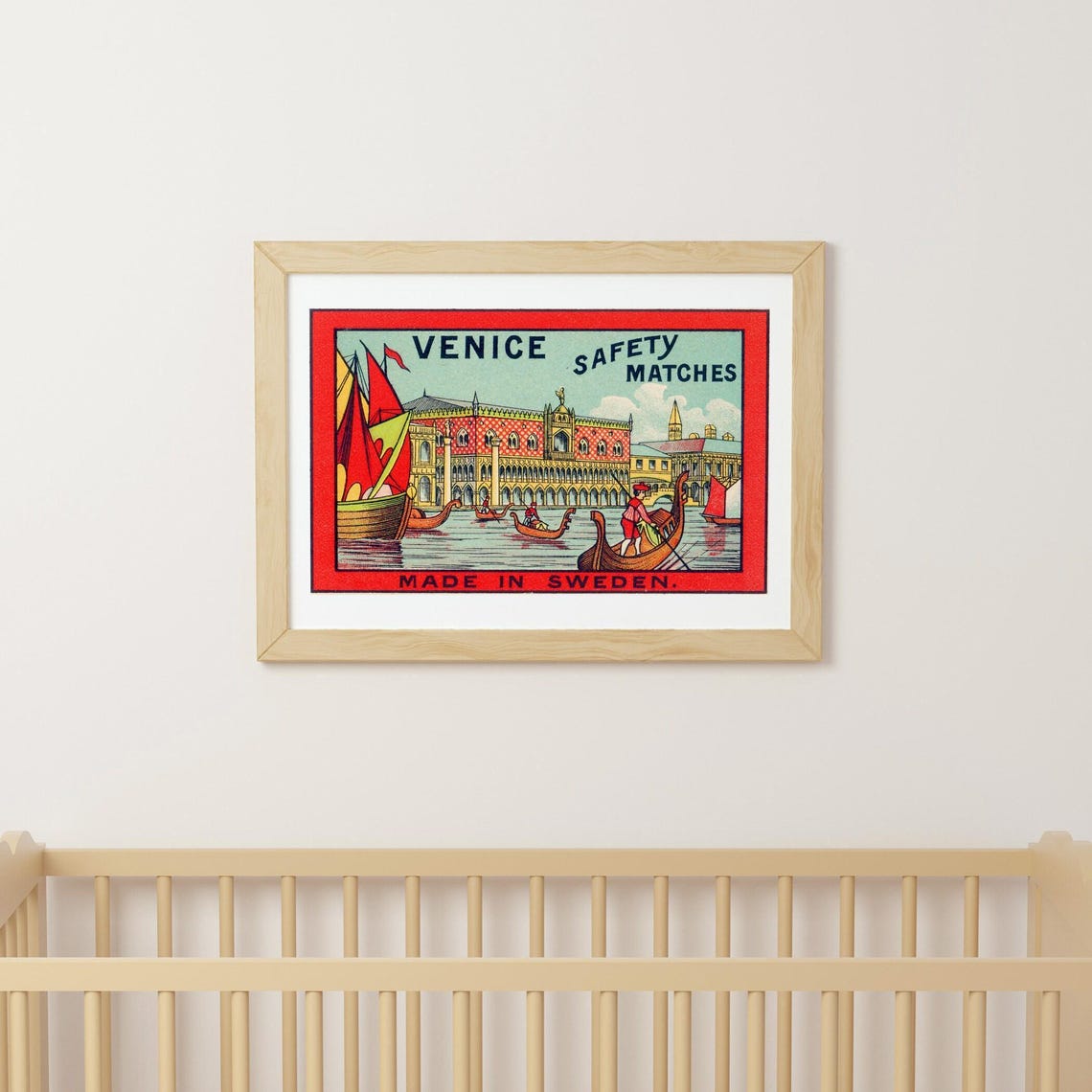 Venice Gondolas Canal Vintage Swedish Matchbox Label Art Poster - Image 3