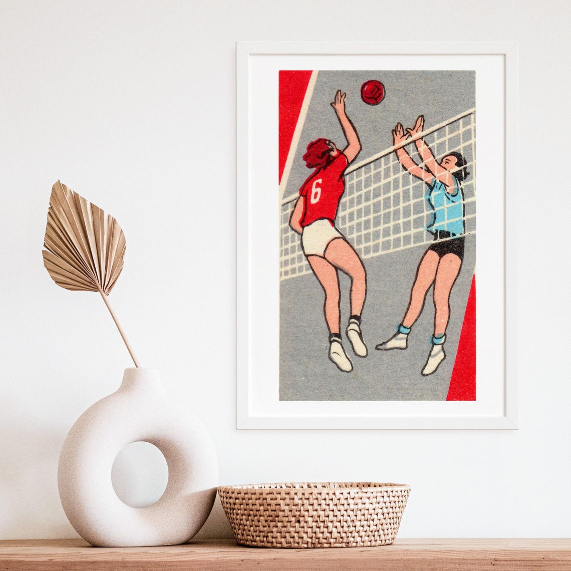 Women Volleyball Net Spike Vintage Sports Matchbox Art Poster - Image 4