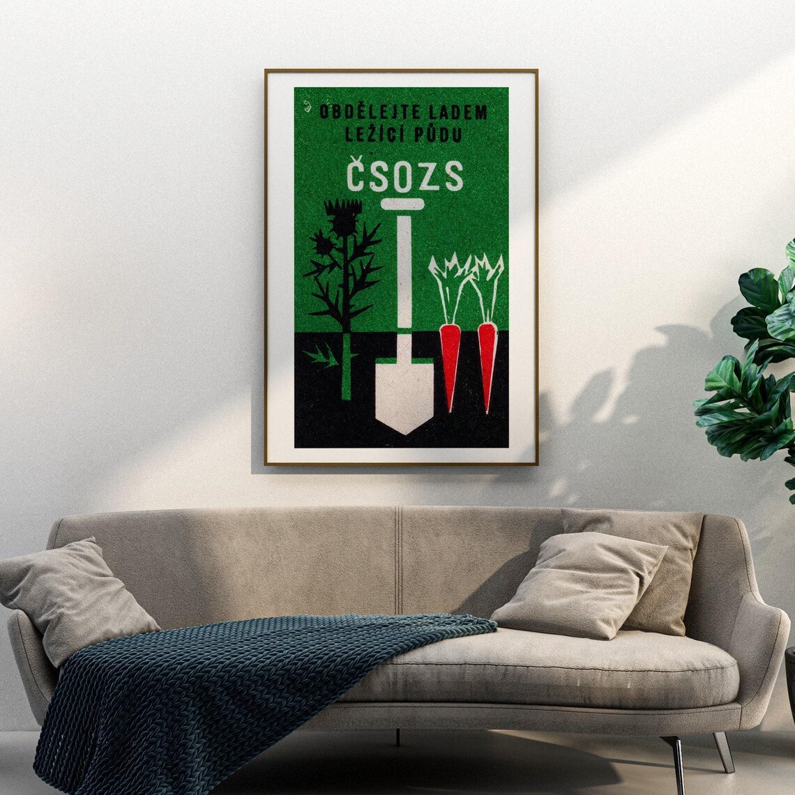 Gardening Shovel Matchbox Print, Vintage Czech Art - Image 3