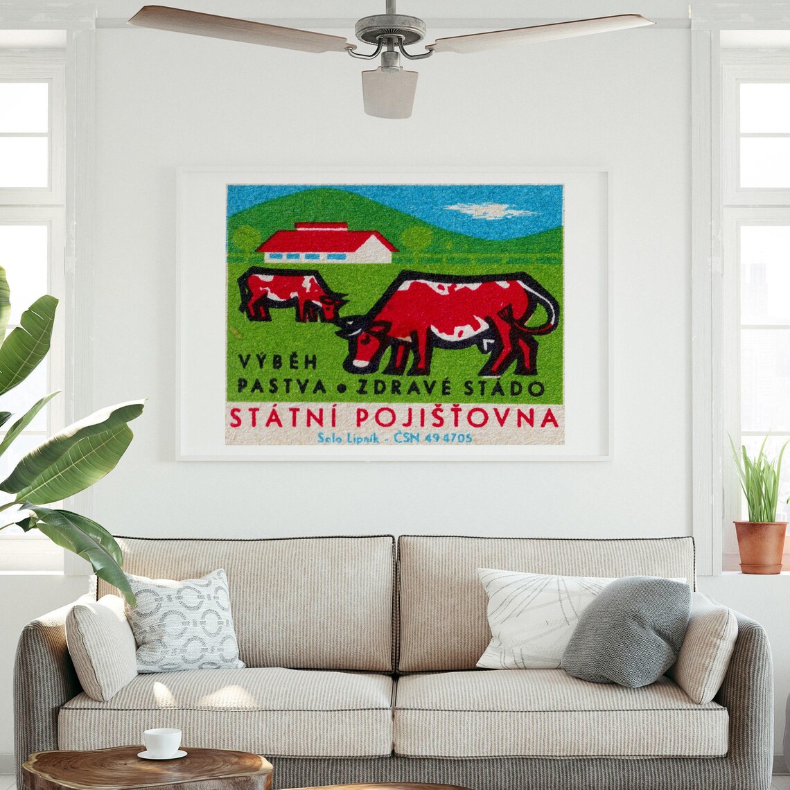 Statni Pojistovna Czech Red Cows Farm Vintage Insurance Ad Poster - Image 3