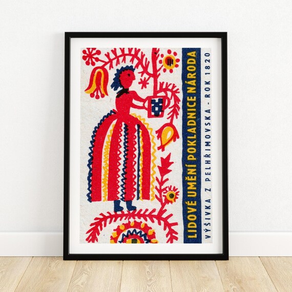 Folk Art Woman Embroidery Czech 1820 Matchbox Illustration Poster