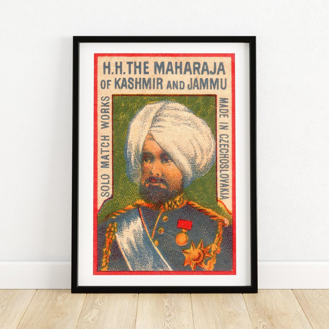Maharaja of Kashmir and Jammu Portrait Czech Matchbox Poster