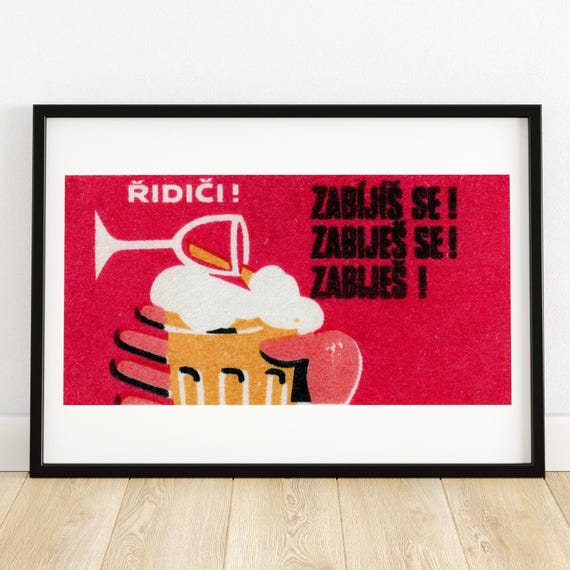 Pint Of Beer Matchbox Print Czech Wall Art Vintage Czech Art Matchbox Wall Poster Vintage Poster Print