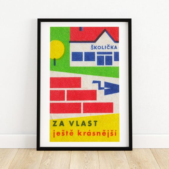 Kindergarten Building Matchbox Print Czech Wall Art Vintage Czech Art Matchbox Wall Poster Vintage Poster Print