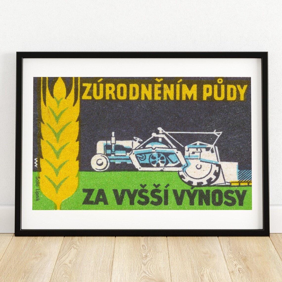 Golden Wheat Field Vintage Czech Farming Matchbox Label Poster