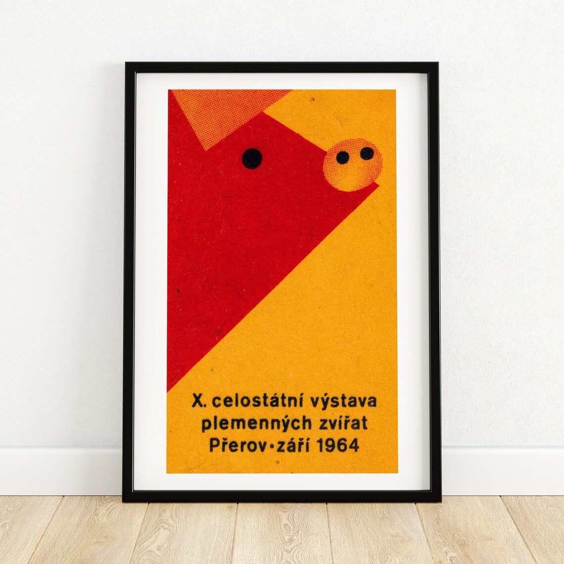 Red Pig Matchbox Print, Vintage Czech Art Poster